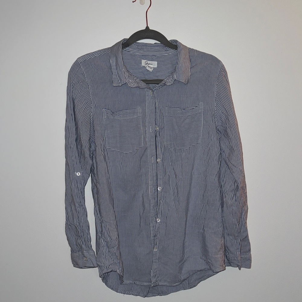Japna Women's Blue Striped Button Down Shirt